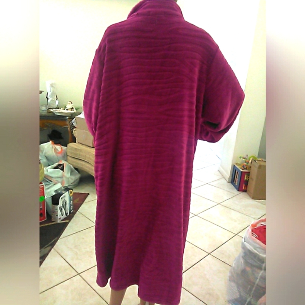 Lk. New Miss Elaine Fuchsia Plush Robe Sz XL Zip Up Luxurious SOFT Single Tassel - Picture 3 of 11